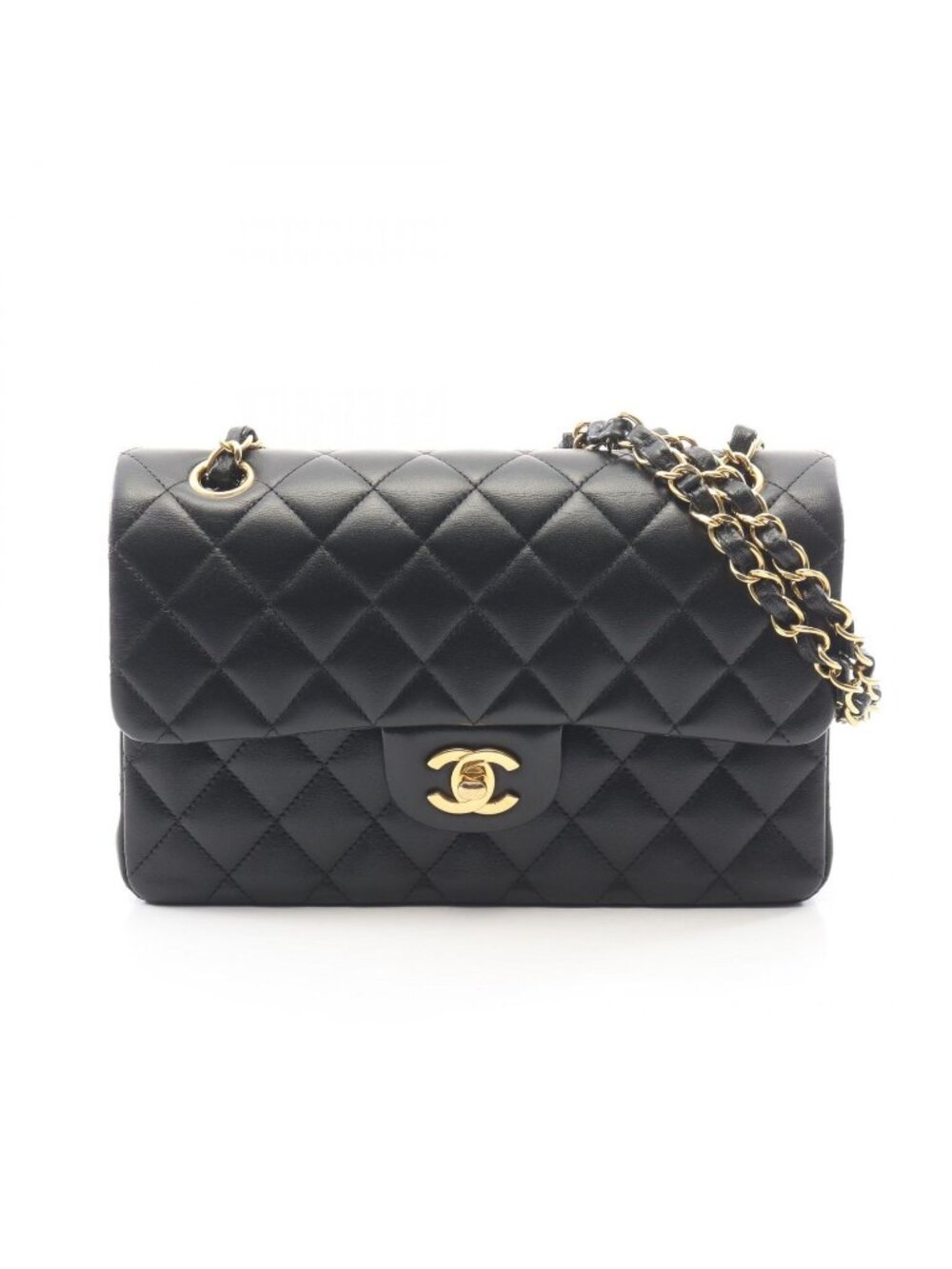 Chanel Shoulder Bag Quilted Double Flap Black Lambskin Chain